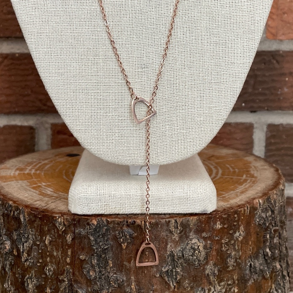 Stirrup Lariat Necklace - Rose Gold